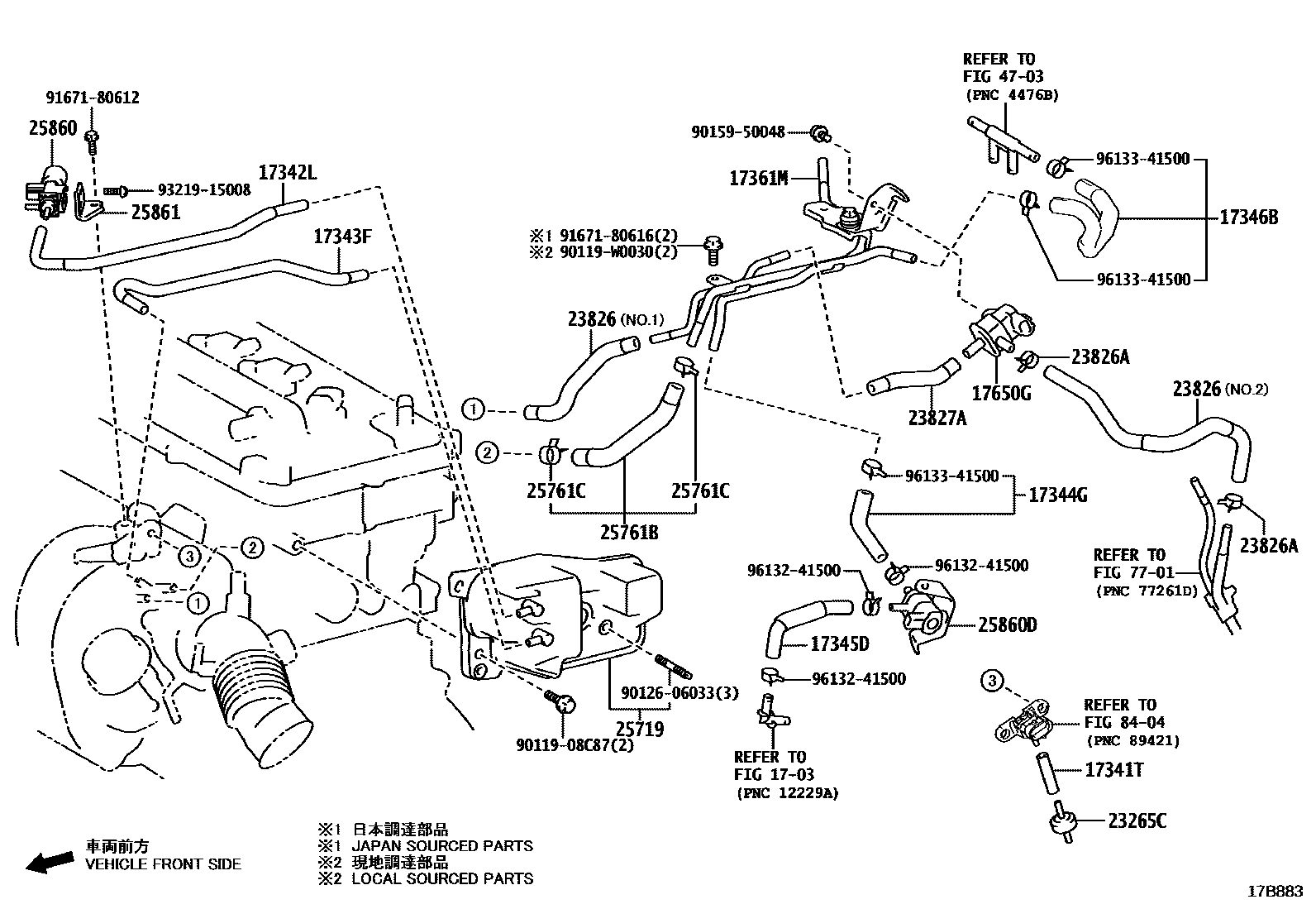 Toyota COROLLA vacuum tube EPC diagram — 17B883
