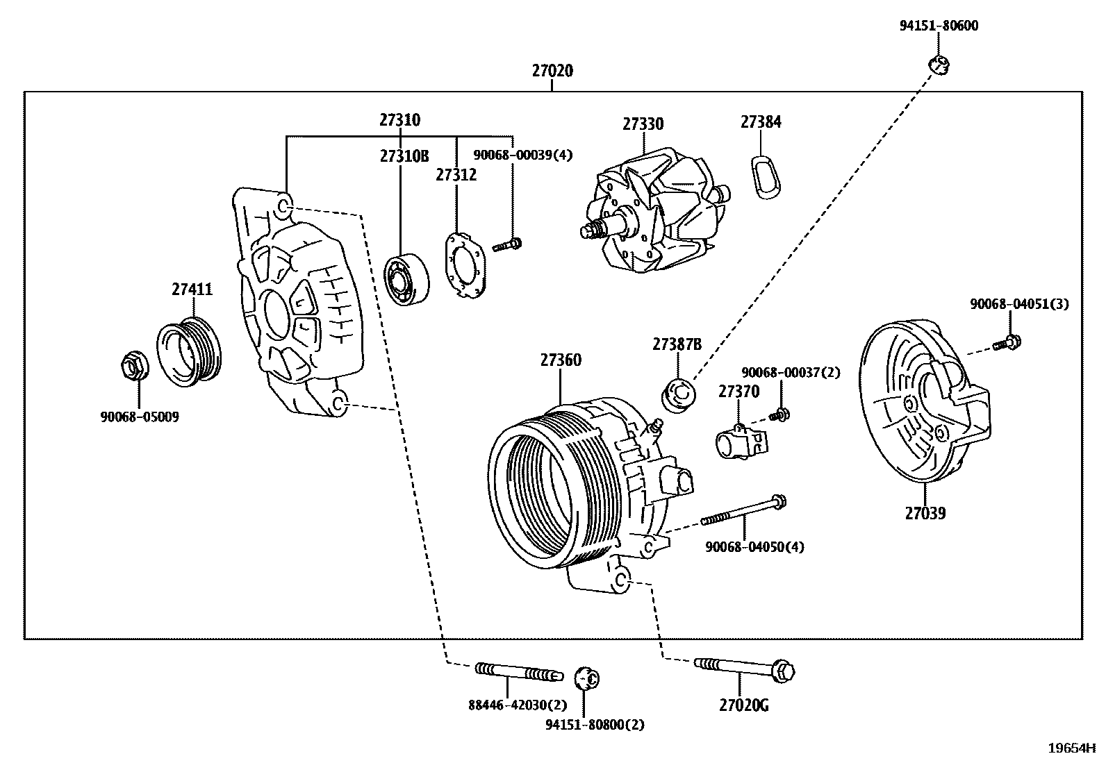 Toyota COROLLA Alternator EPC diagram — 19654H