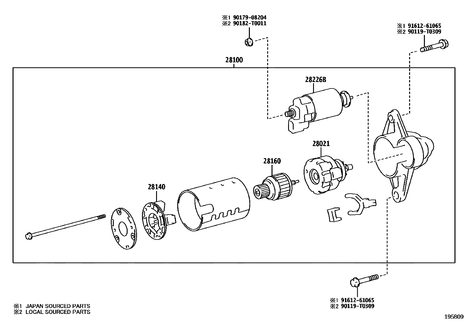 Toyota COROLLA 起动机 EPC diagram — 195809