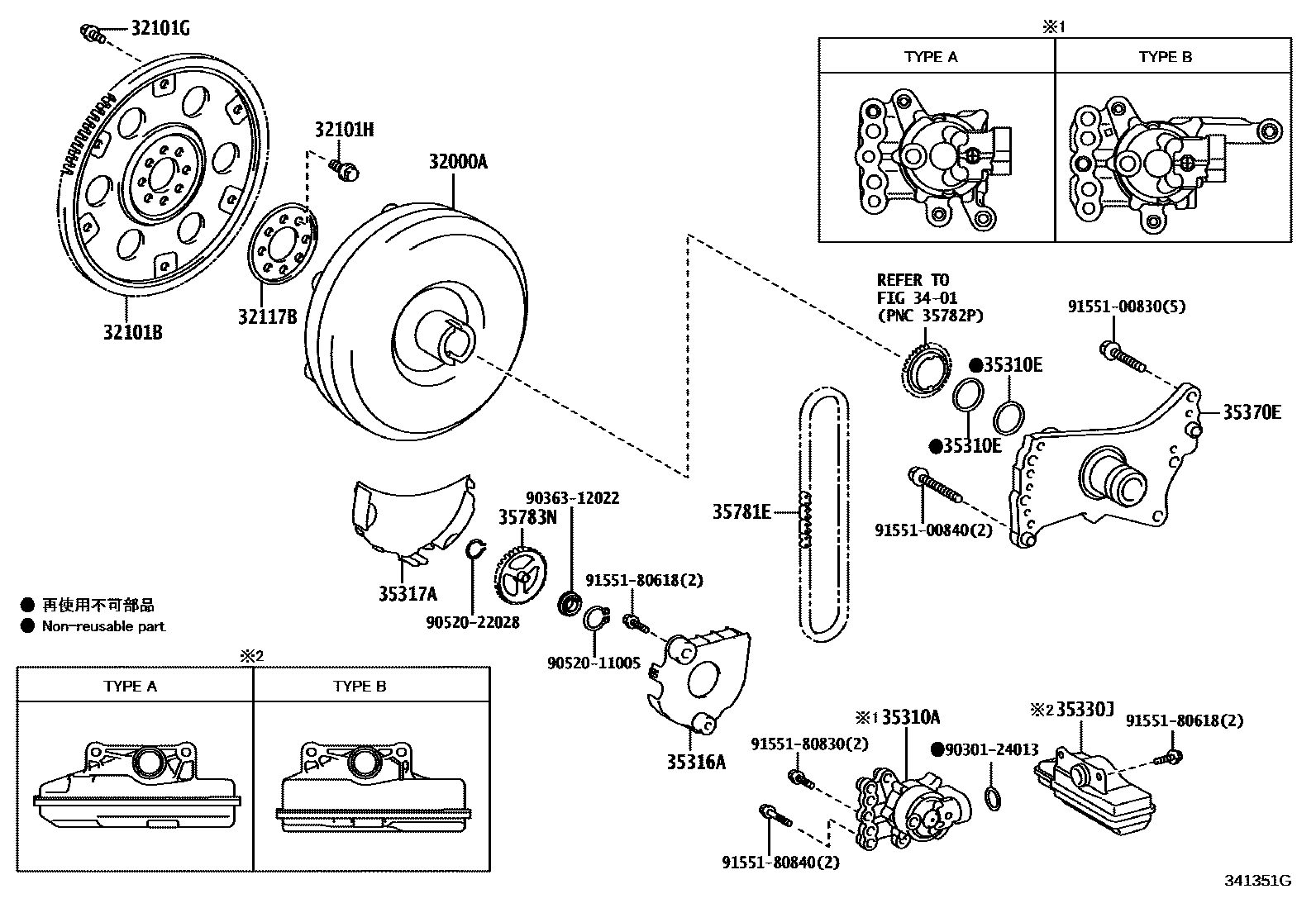 Toyota COROLLA 变矩器、前油泵(CVT) EPC diagram — 341351G
