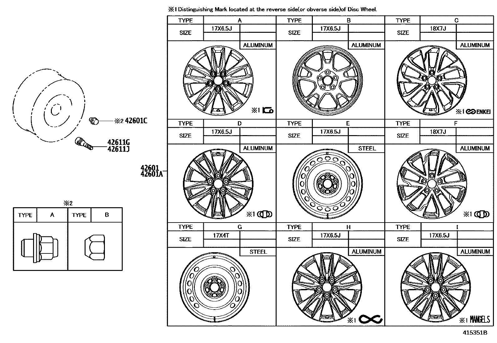 Toyota COROLLA 车轮和车轮盖 EPC diagram — 415351B