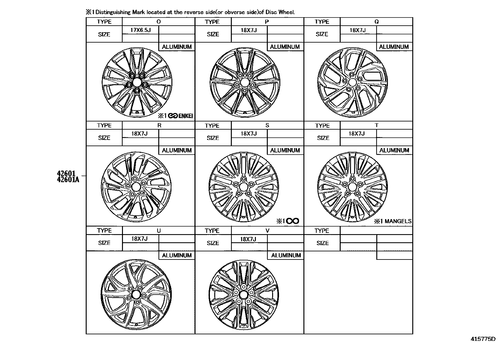 Toyota COROLLA 车轮和车轮盖 EPC diagram — 415775D