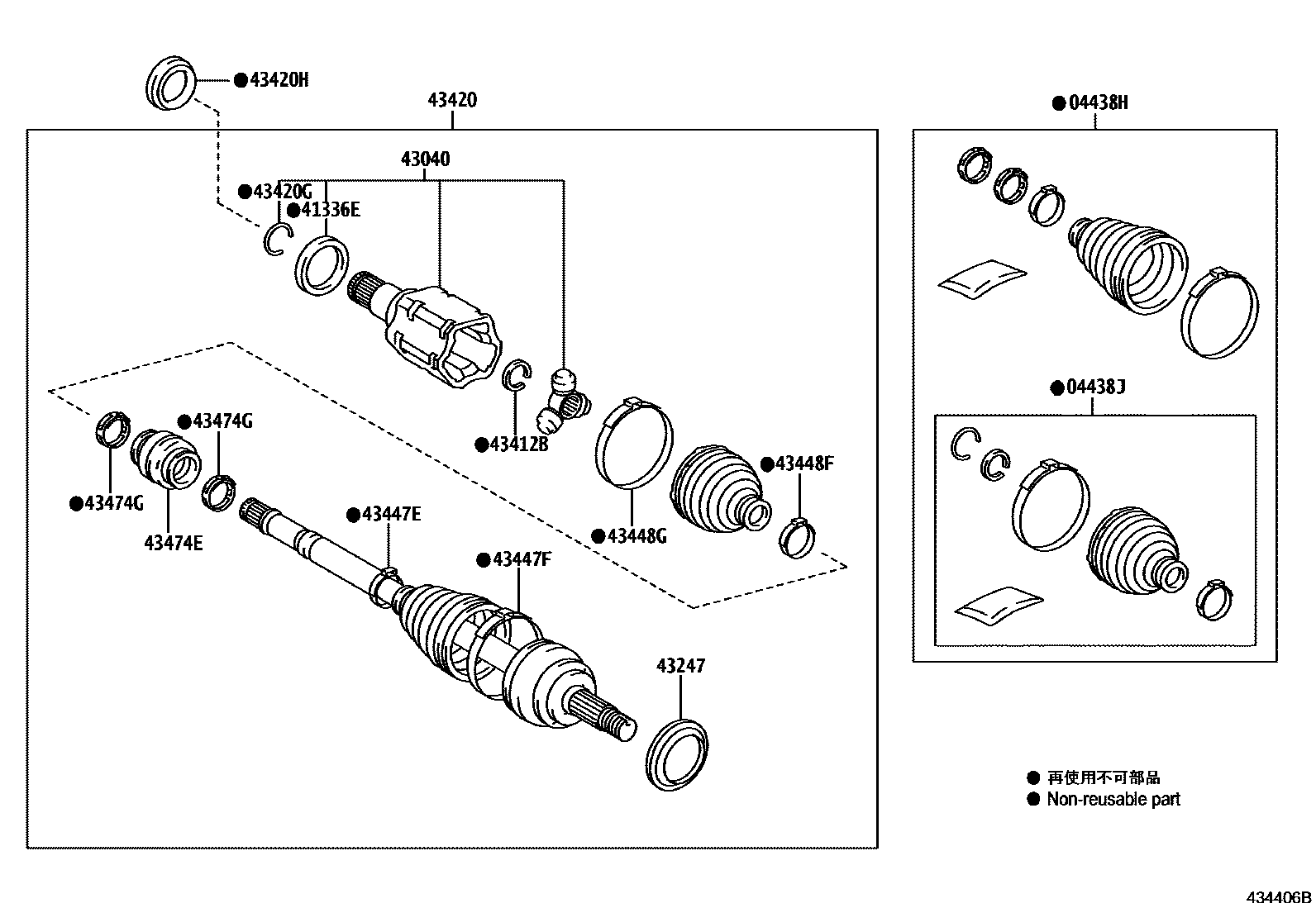 Toyota COROLLA Front Drive Shaft EPC diagram — 434406B