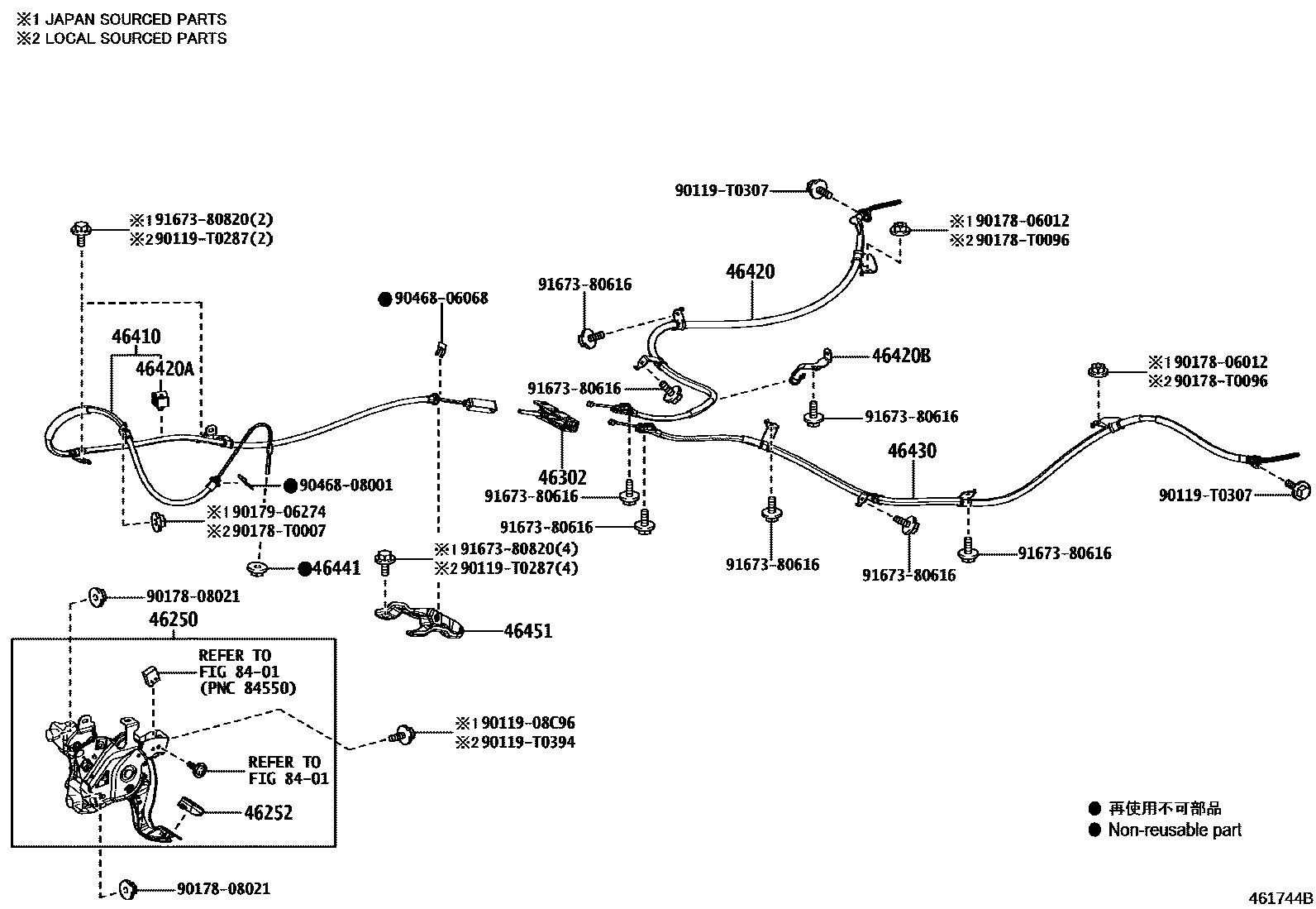 Toyota COROLLA Parking Brake & Cable EPC diagram — 461744B