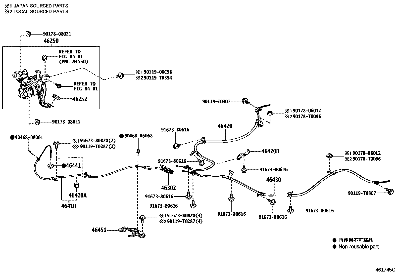 Toyota COROLLA Parking Brake & Cable EPC diagram — 461745C