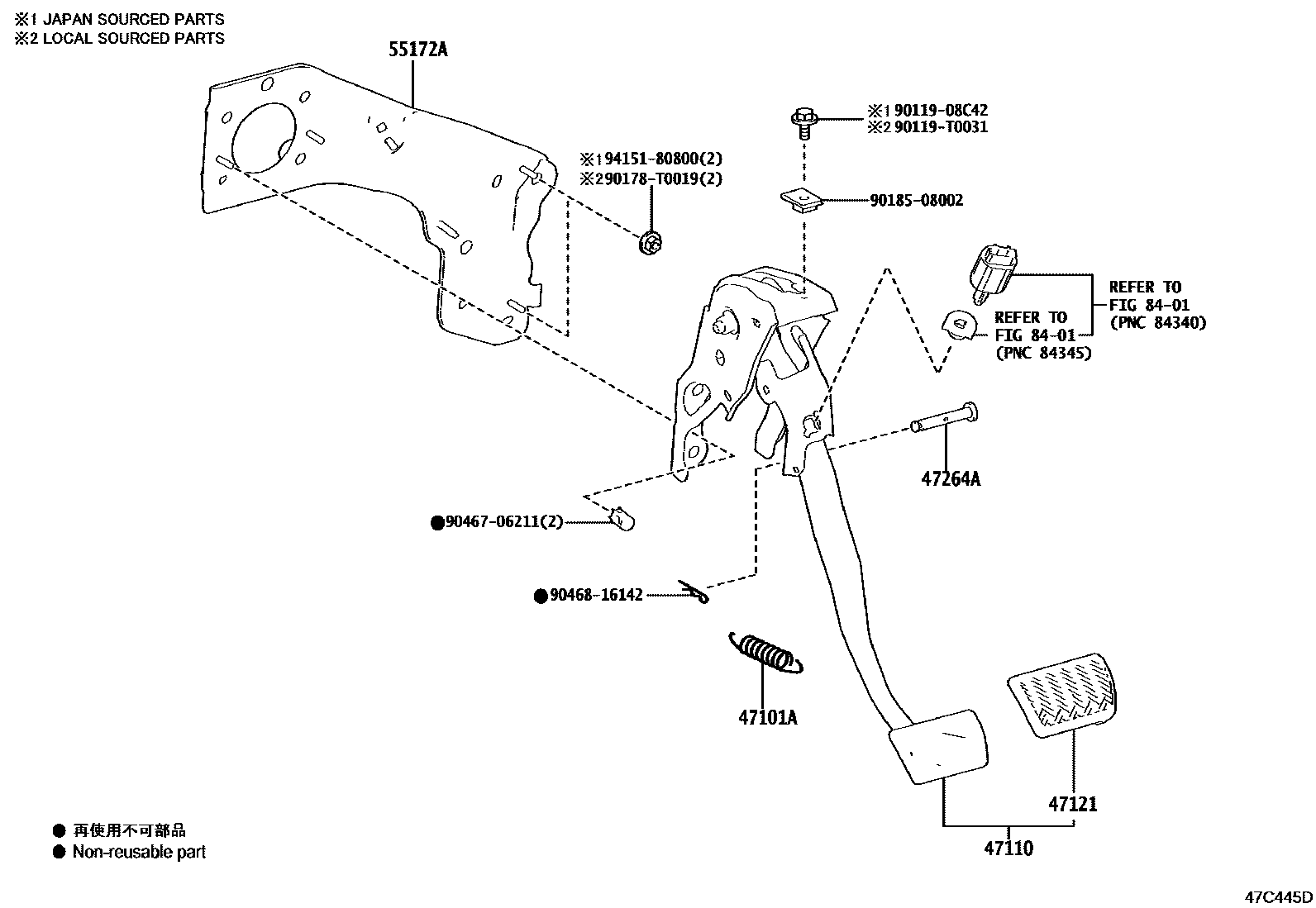 Toyota COROLLA Brake Pedal & Bracket EPC diagram — 47C445D