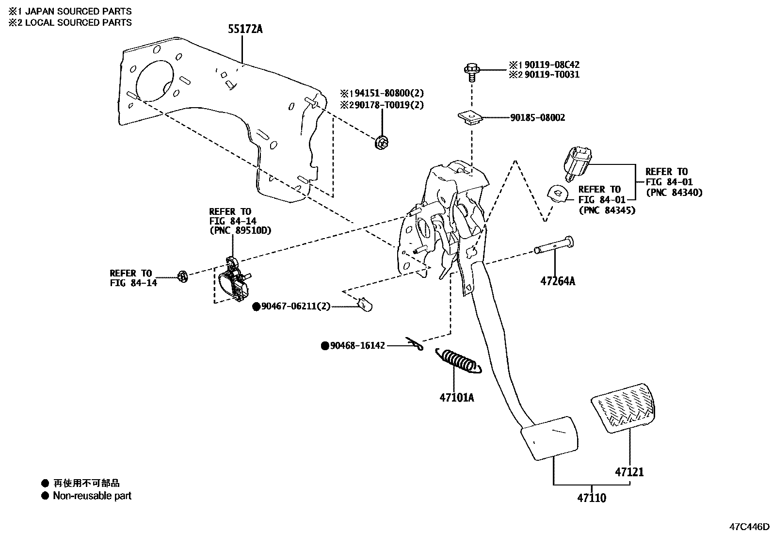 Toyota COROLLA Brake Pedal & Bracket EPC diagram — 47C446D