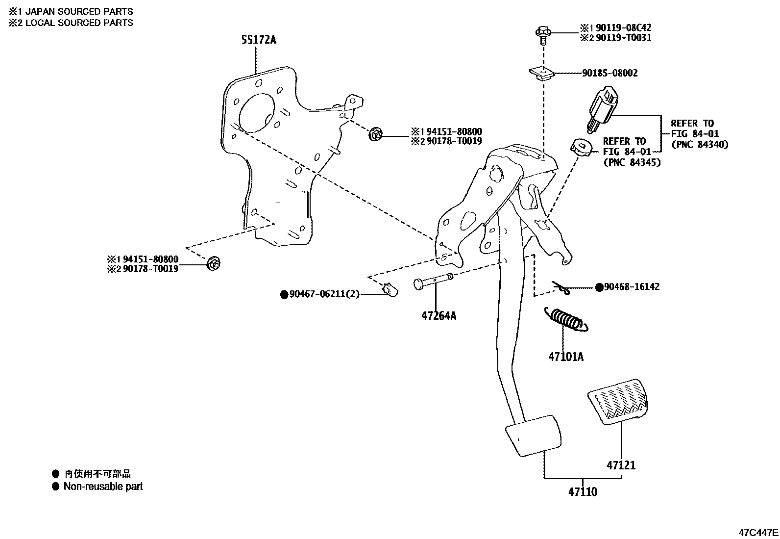 Toyota COROLLA Brake Pedal & Bracket EPC diagram — 47C447E