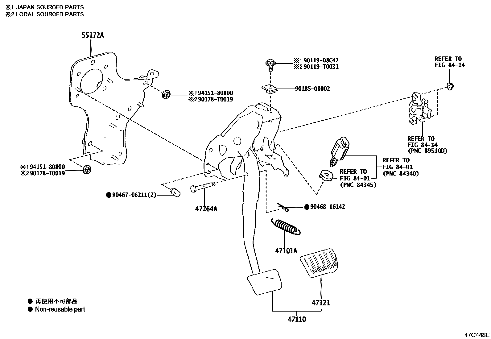 Toyota COROLLA Brake Pedal & Bracket EPC diagram — 47C448E