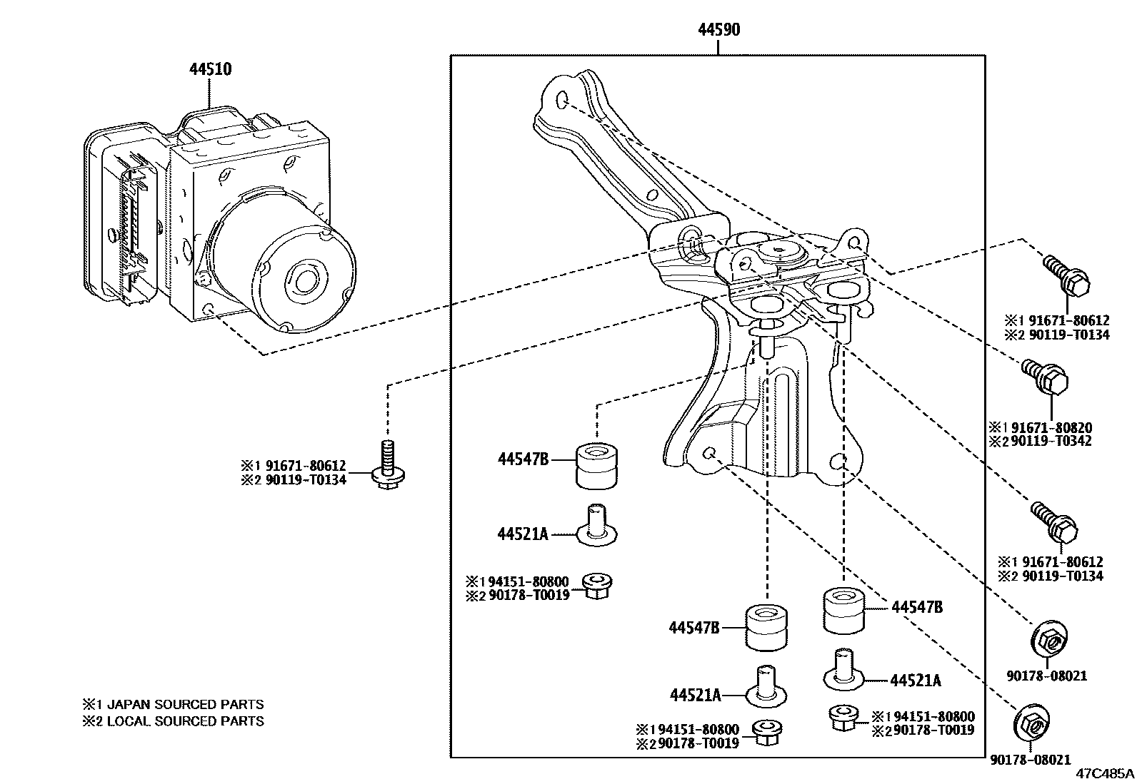 Toyota COROLLA 制动配管和卡箍 EPC diagram — 47C485A