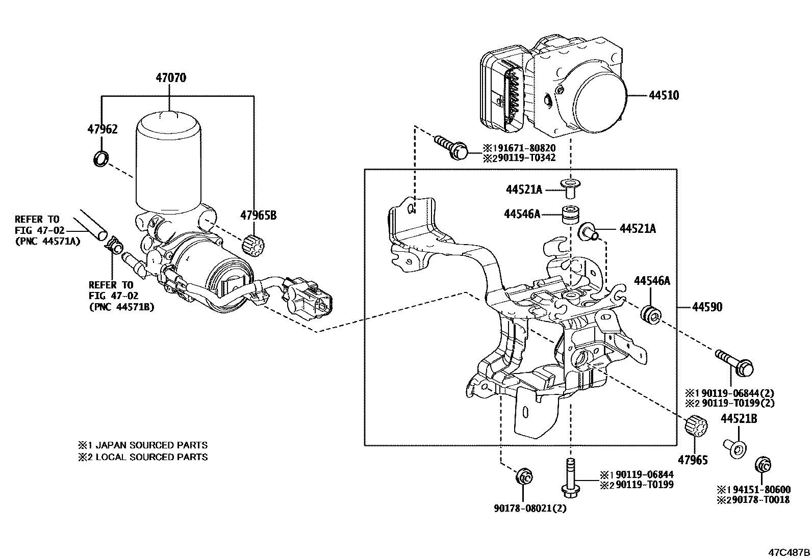 Toyota COROLLA 制动配管和卡箍 EPC diagram — 47C487B