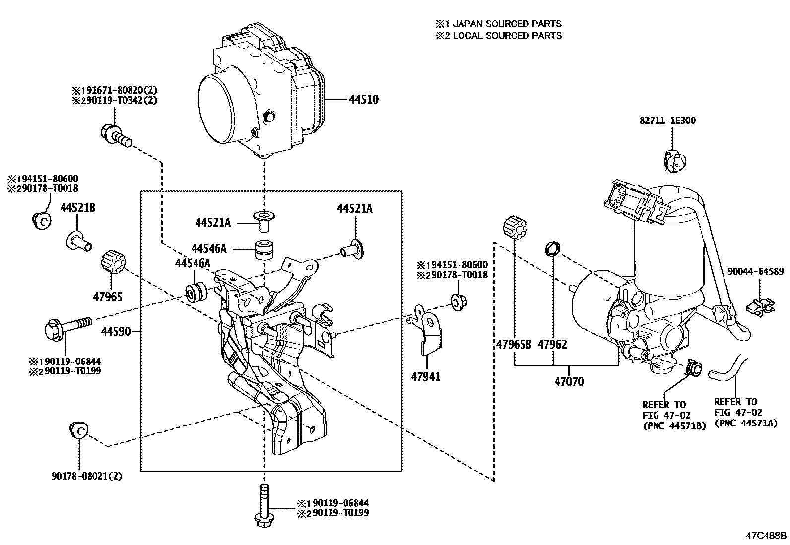 Toyota COROLLA 制动配管和卡箍 EPC diagram — 47C488B