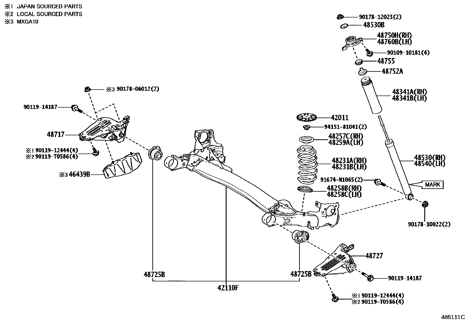 Toyota COROLLA Rear Spring & Shock Absorber EPC diagram — 485111C