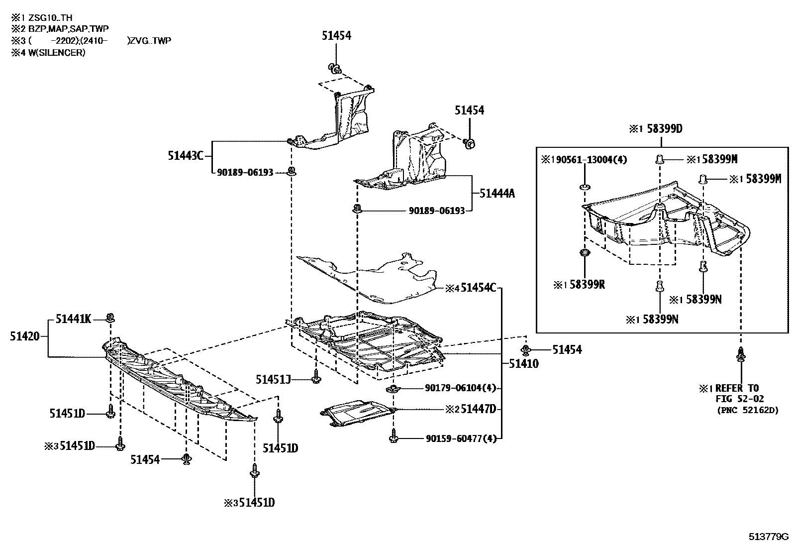 Toyota COROLLA 悬架横梁和发动机底罩 EPC diagram — 513779G