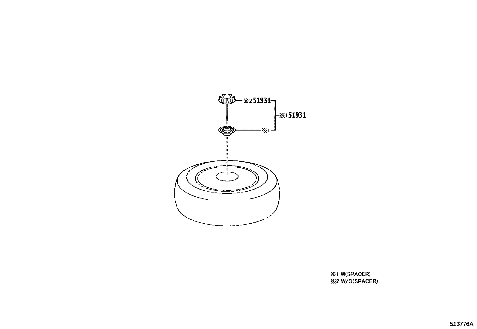 Toyota COROLLA Spare tire rack EPC diagram — 513776A