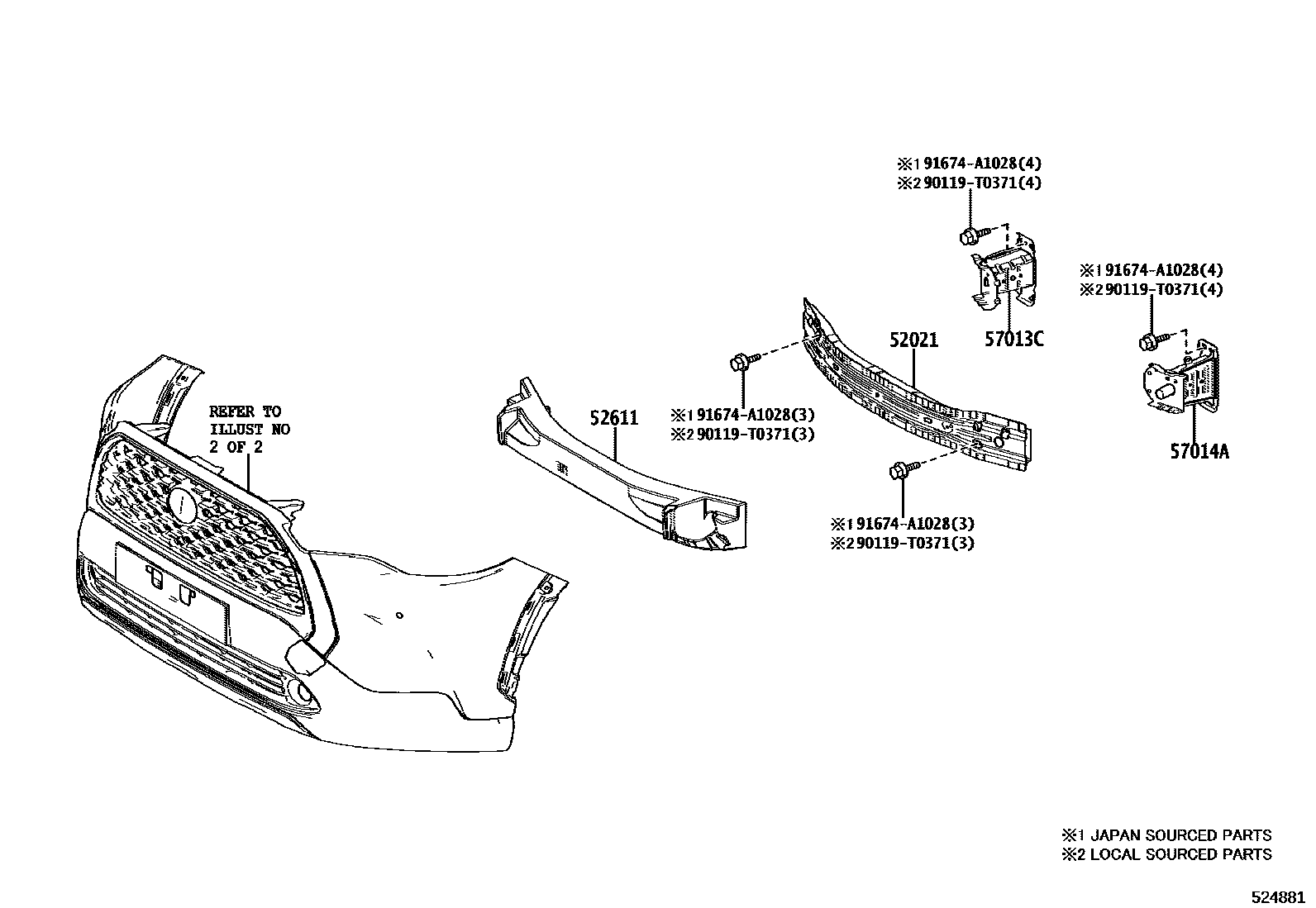 Toyota COROLLA 前保险杠及附件 EPC diagram — 524881