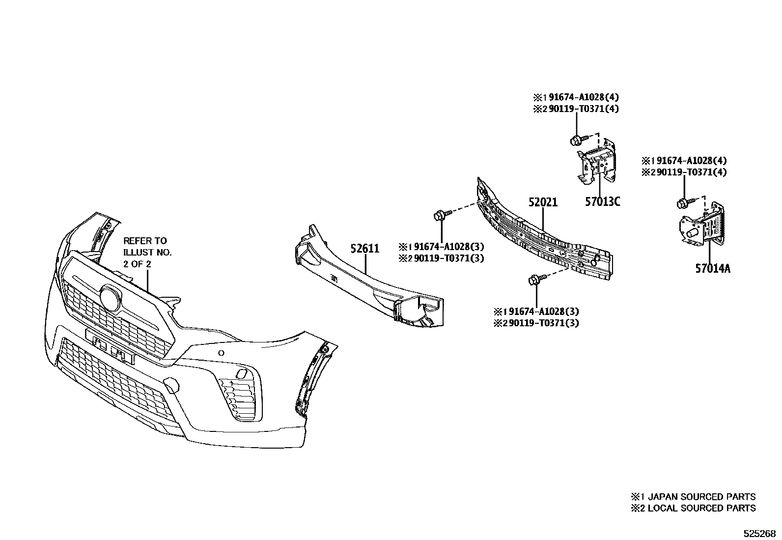 Toyota COROLLA 前保险杠及附件 EPC diagram — 525268