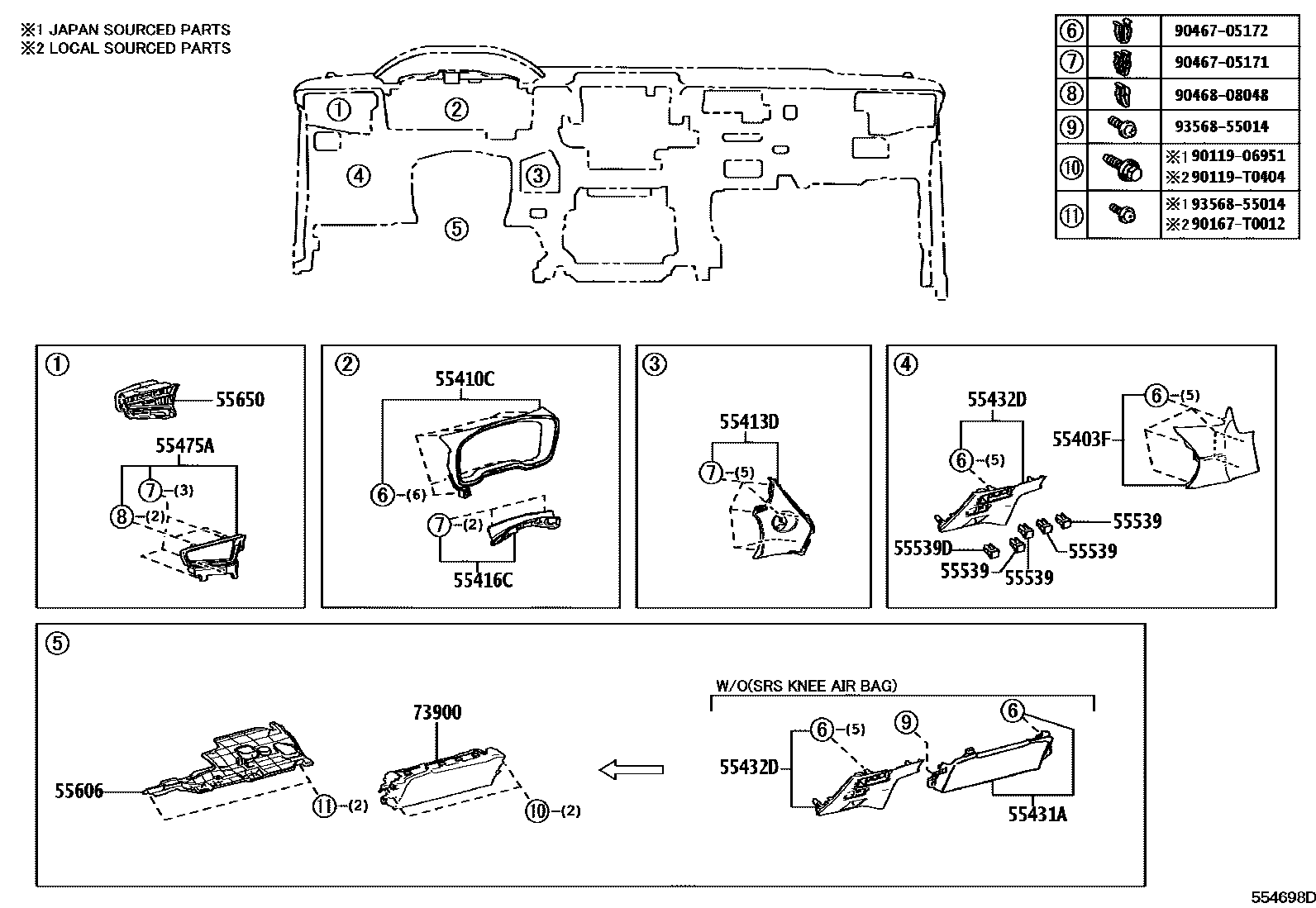Toyota COROLLA 仪表板和手套箱 EPC diagram — 554698D