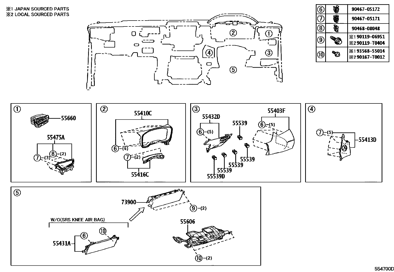 Toyota COROLLA 仪表板和手套箱 EPC diagram — 554700D