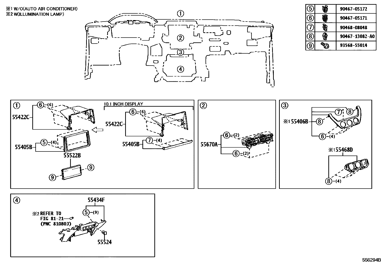 Toyota COROLLA 仪表板和手套箱 EPC diagram — 556294B