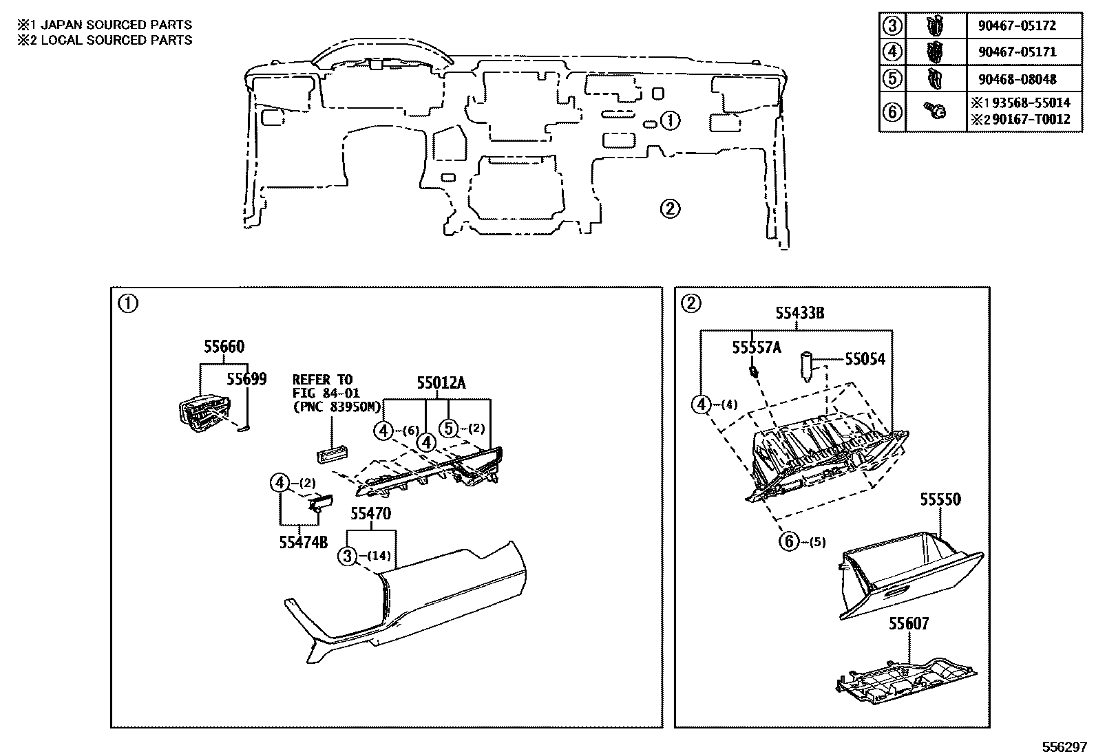 Toyota COROLLA 仪表板和手套箱 EPC diagram — 556297