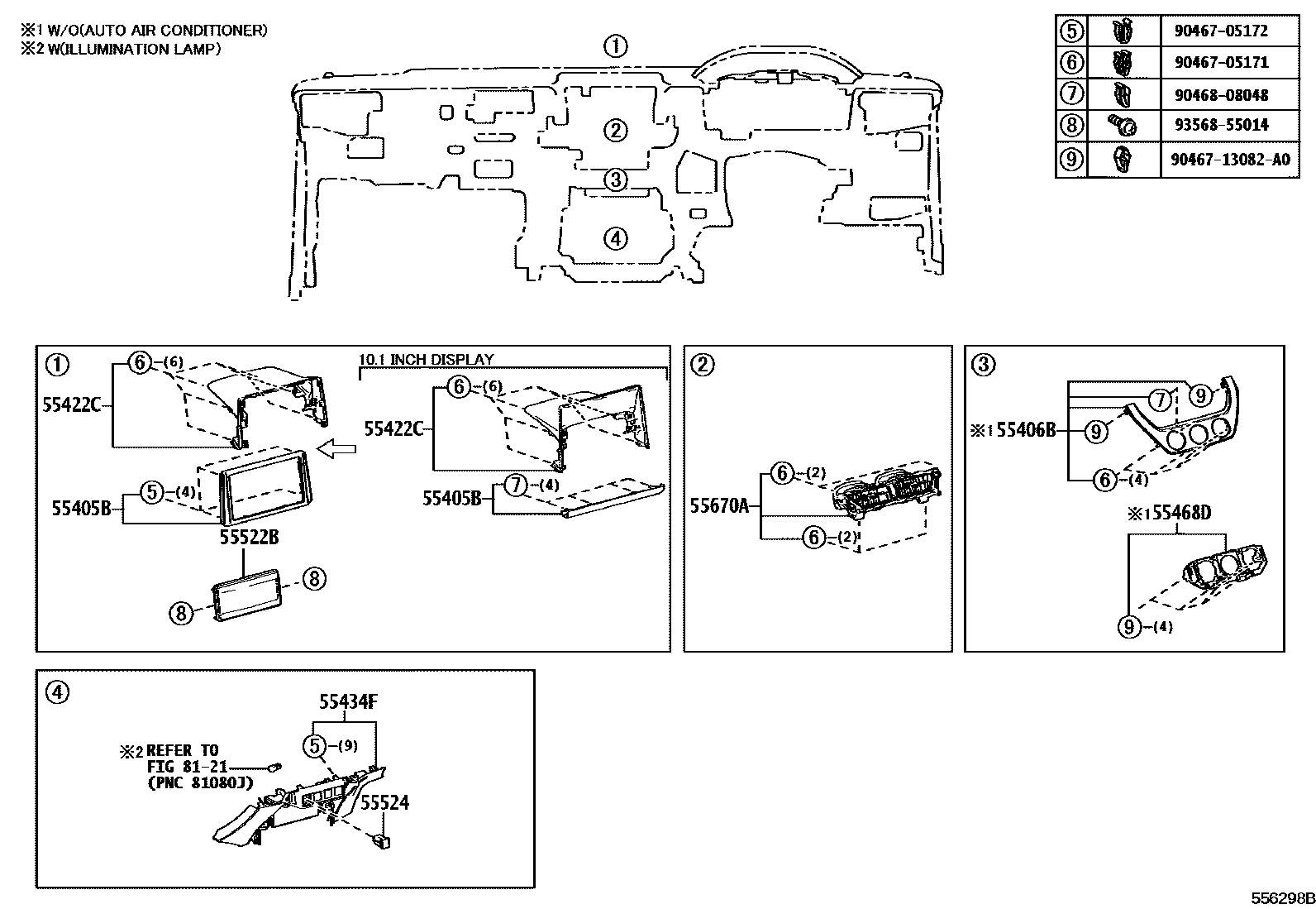 Toyota COROLLA 仪表板和手套箱 EPC diagram — 556298B