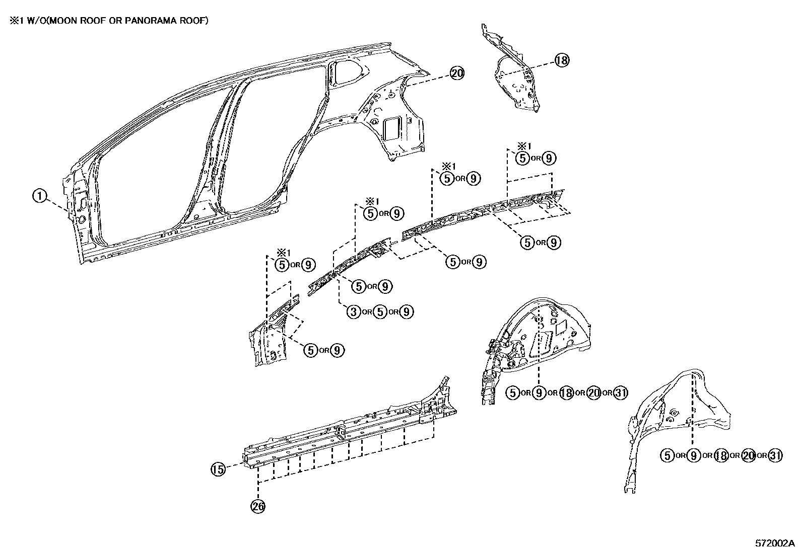 Toyota COROLLA hole plug EPC diagram — 572002A