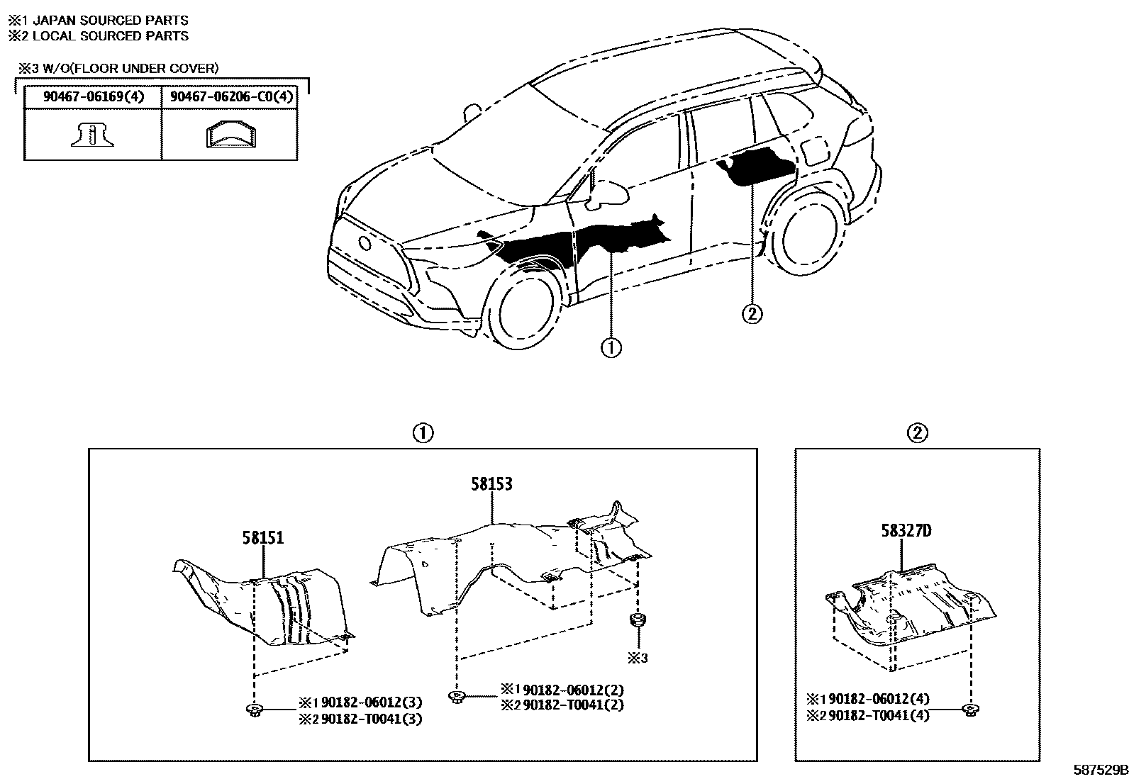 Toyota COROLLA 地板隔热垫 EPC diagram — 587529B