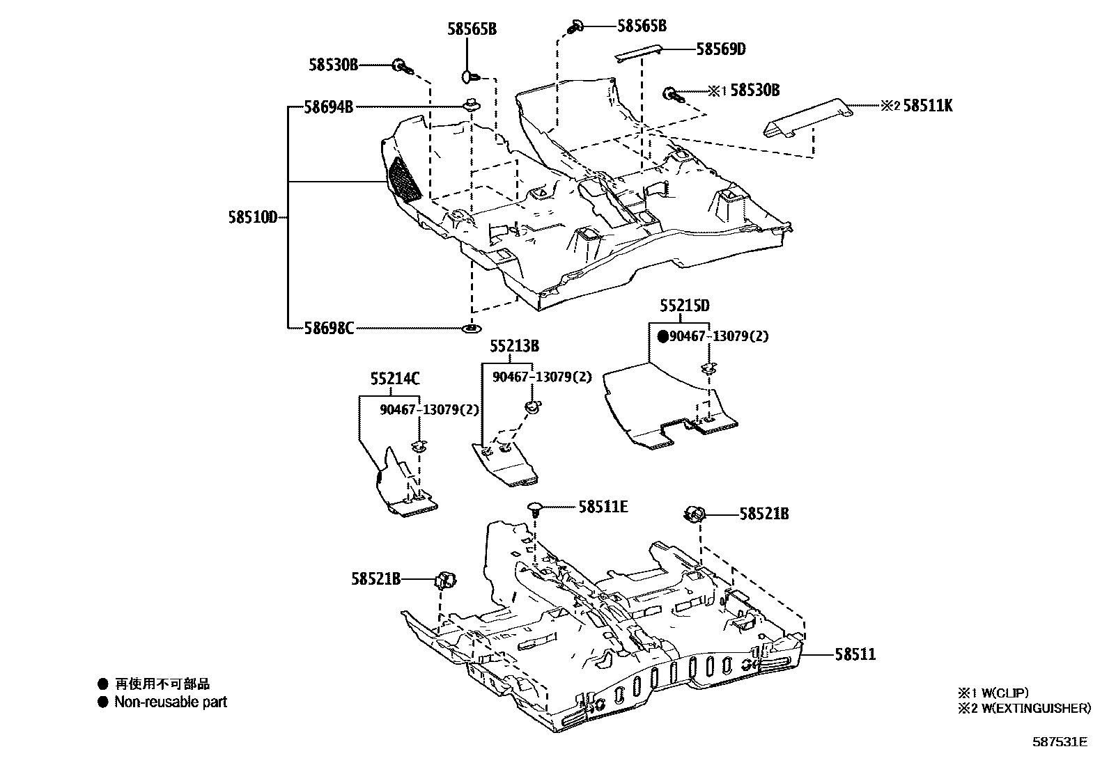 Toyota COROLLA 地板垫和地毯 EPC diagram — 587531E