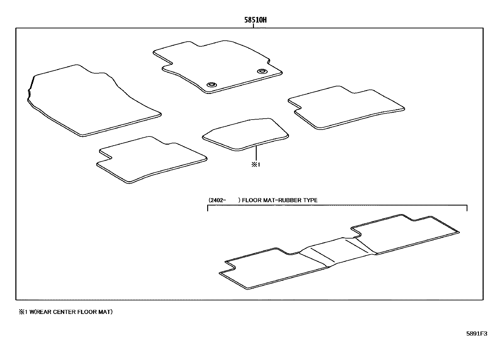 Toyota COROLLA 地板垫和地毯 EPC diagram — 5891F3