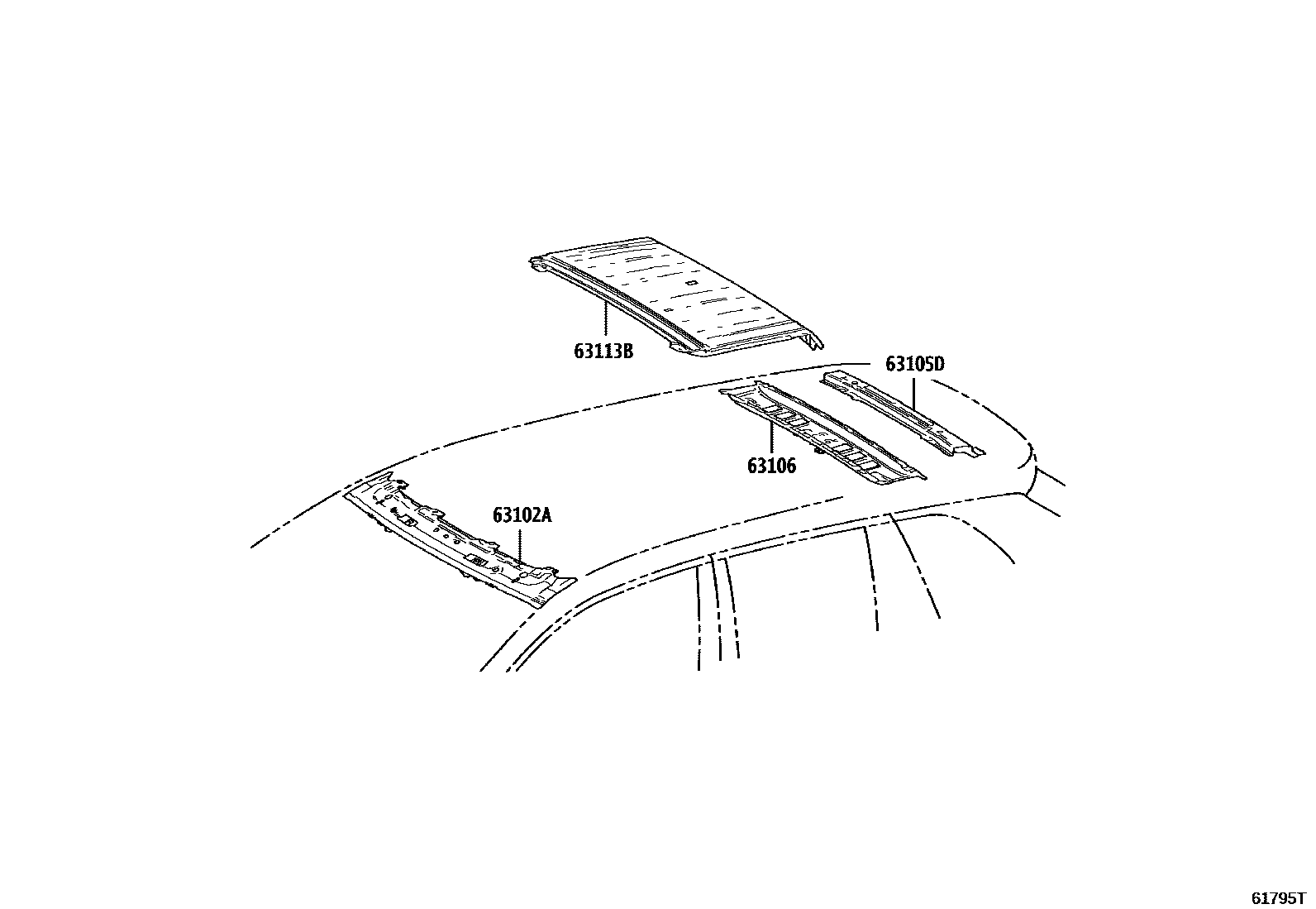 Toyota COROLLA 天窗板和背窗玻璃 EPC diagram — 61795T