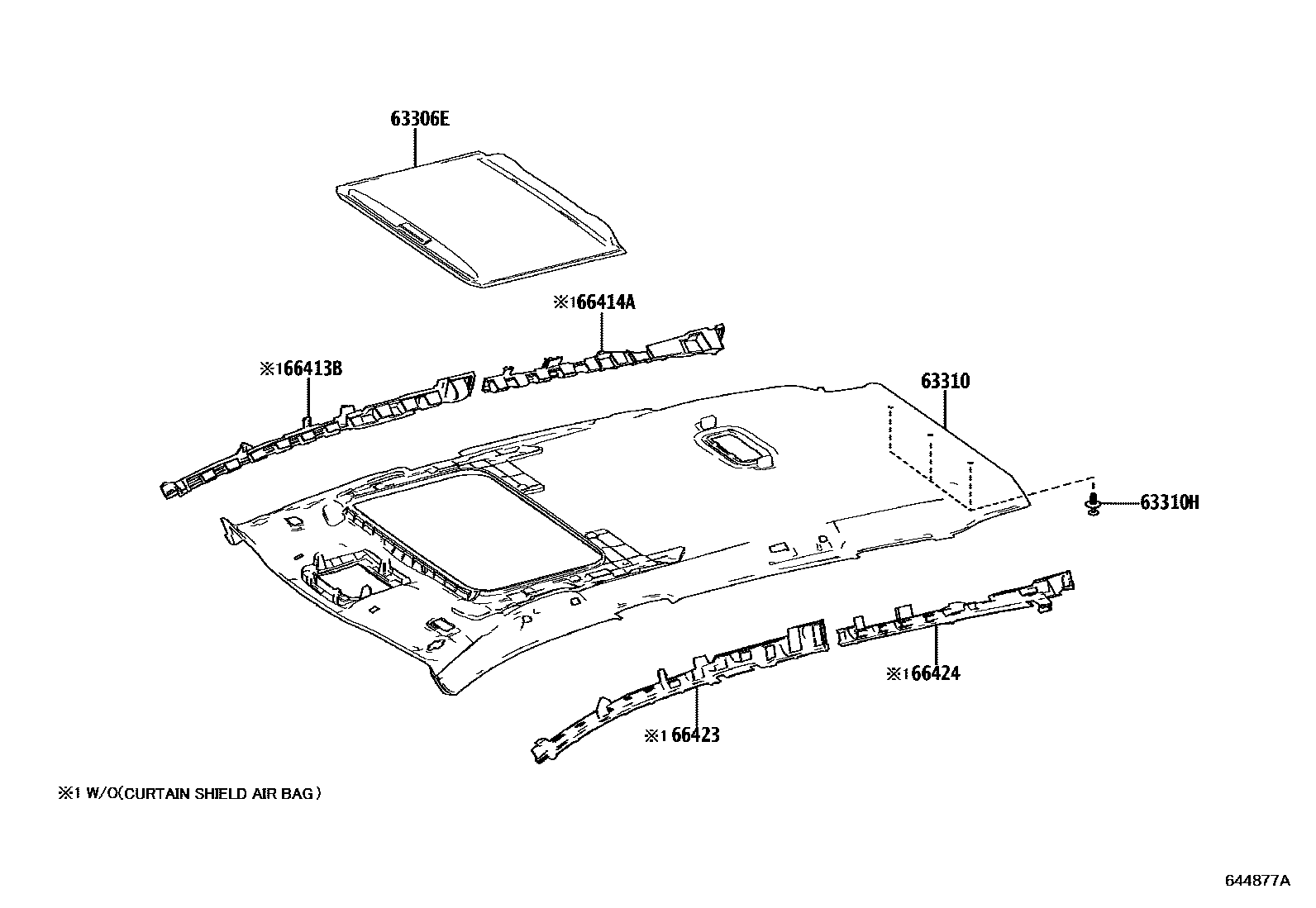 Toyota COROLLA 车顶内衬和消声垫 EPC diagram — 644877A
