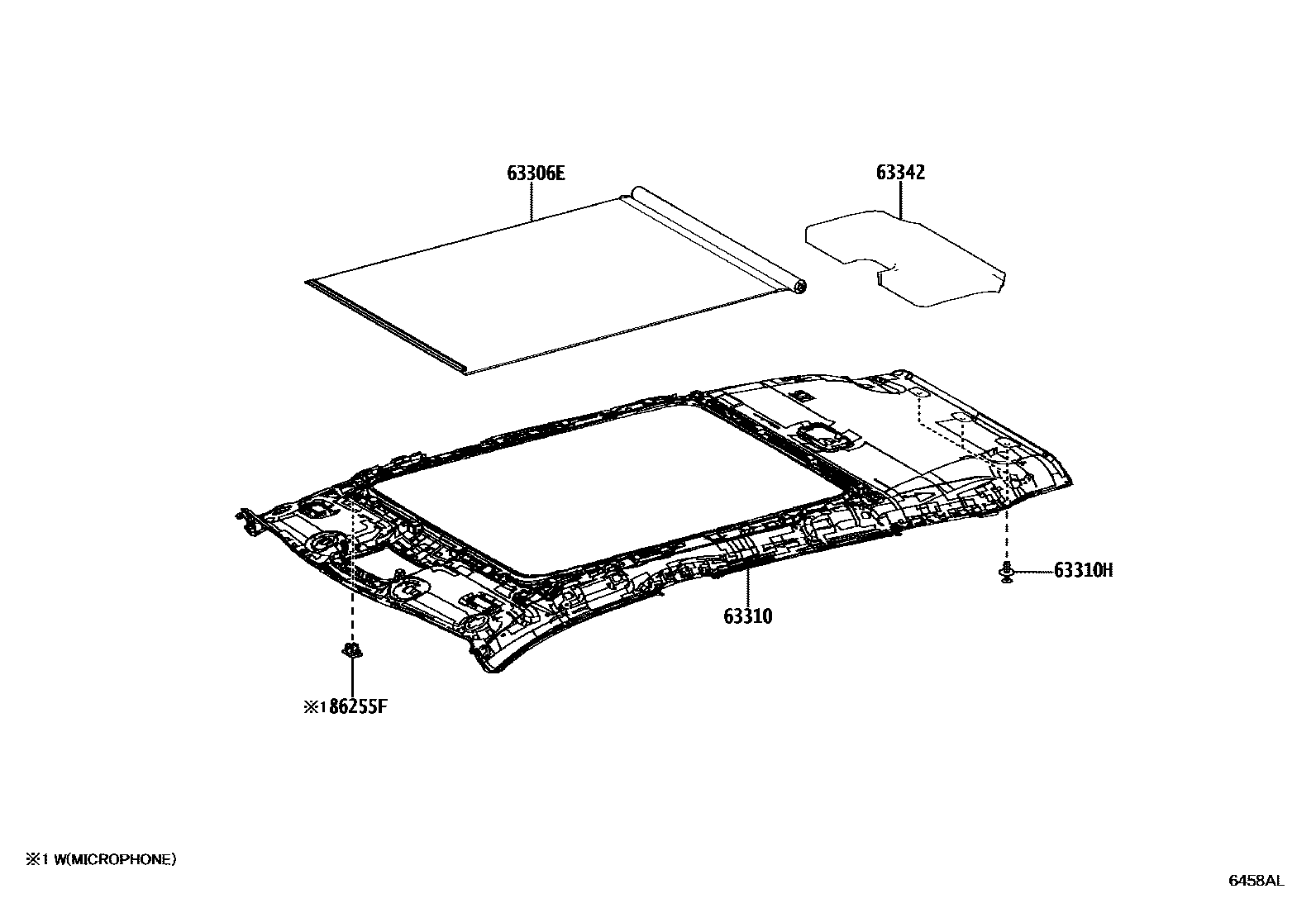 Toyota COROLLA 车顶内衬和消声垫 EPC diagram — 6458AL