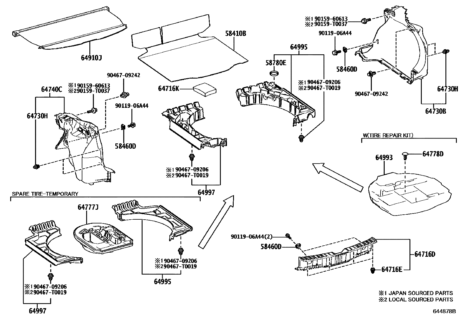 Toyota COROLLA 底板和底板装饰罩 EPC diagram — 644878B