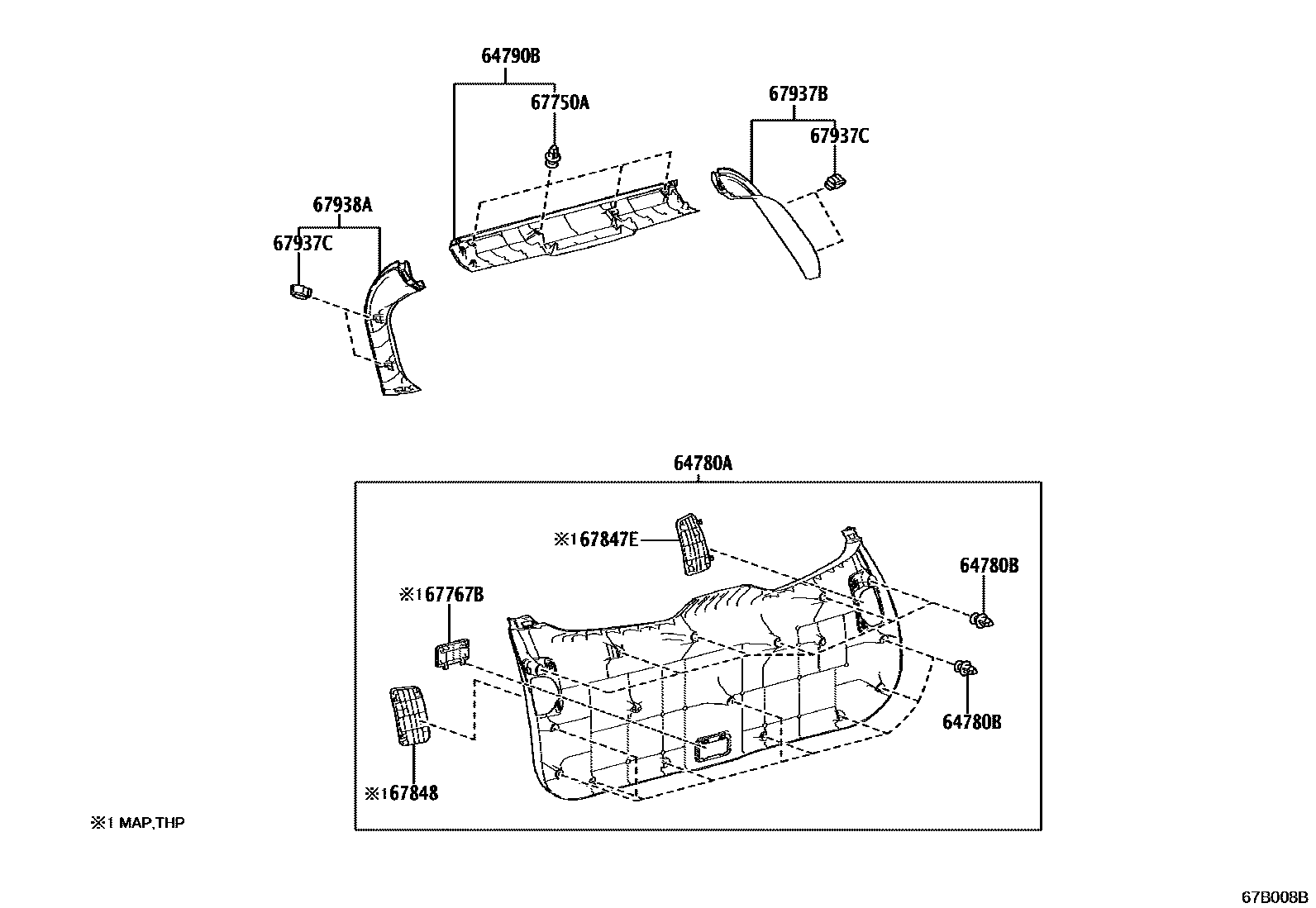 Toyota COROLLA 背门板和背门玻璃 EPC diagram — 67B008B