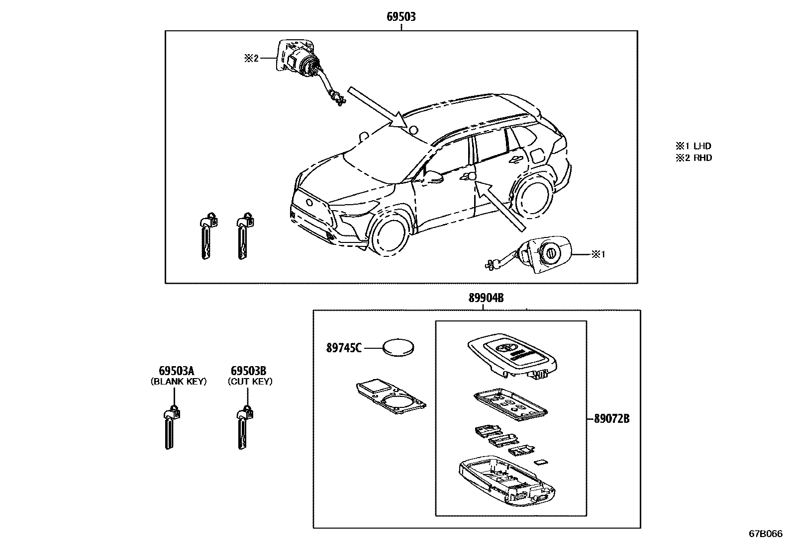 Toyota COROLLA 锁芯组件 EPC diagram — 67B066