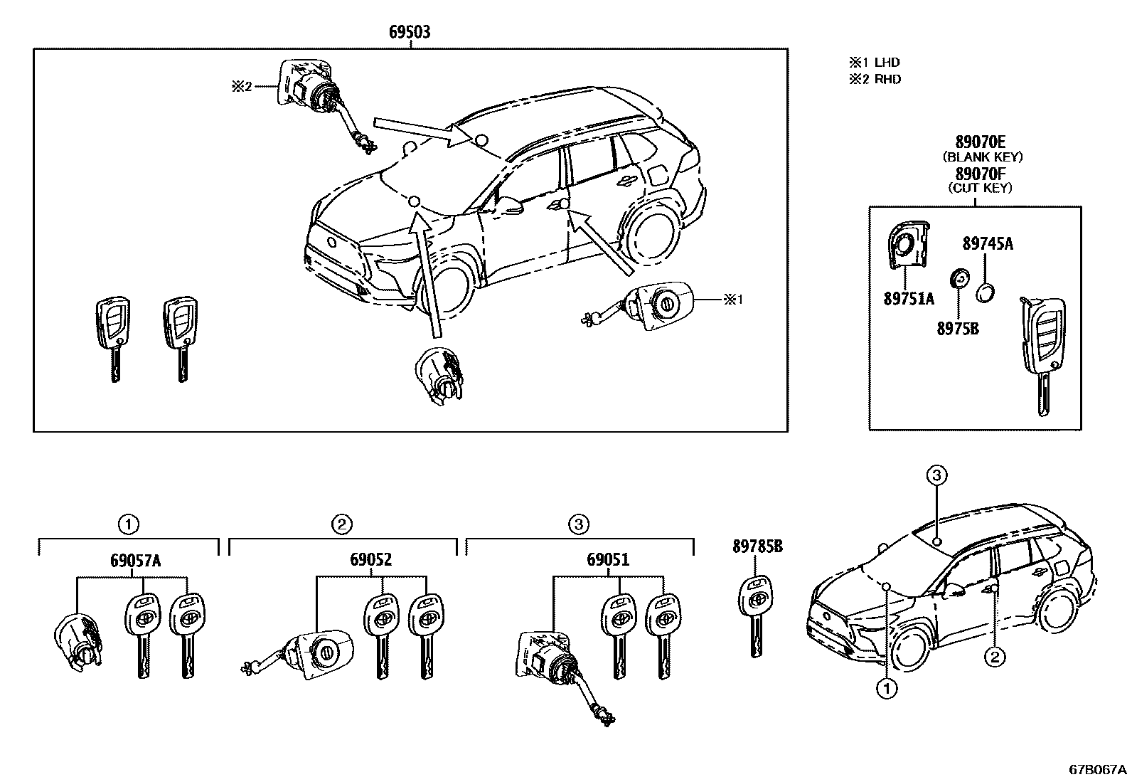 Toyota COROLLA 锁芯组件 EPC diagram — 67B067A