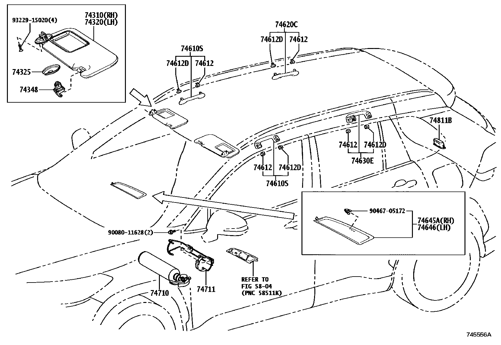Toyota COROLLA 扶手和遮阳板 EPC diagram — 745556A