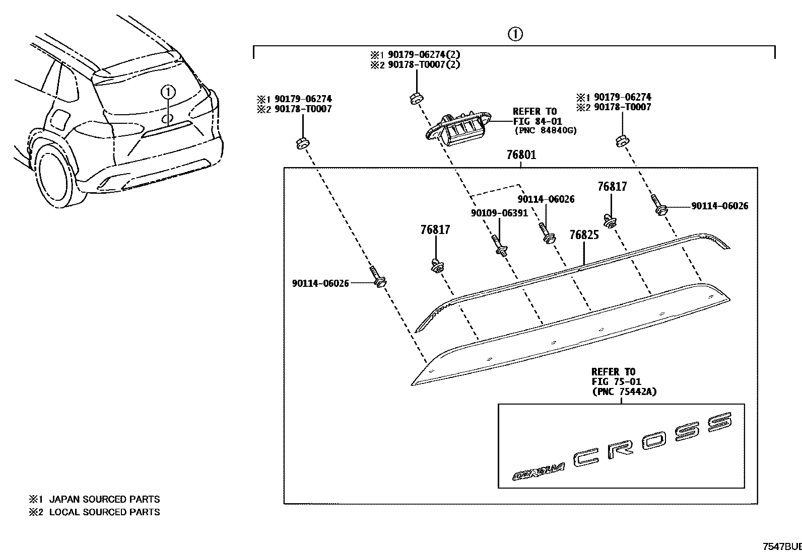 Toyota COROLLA 后防护条 EPC diagram — 7547BUB