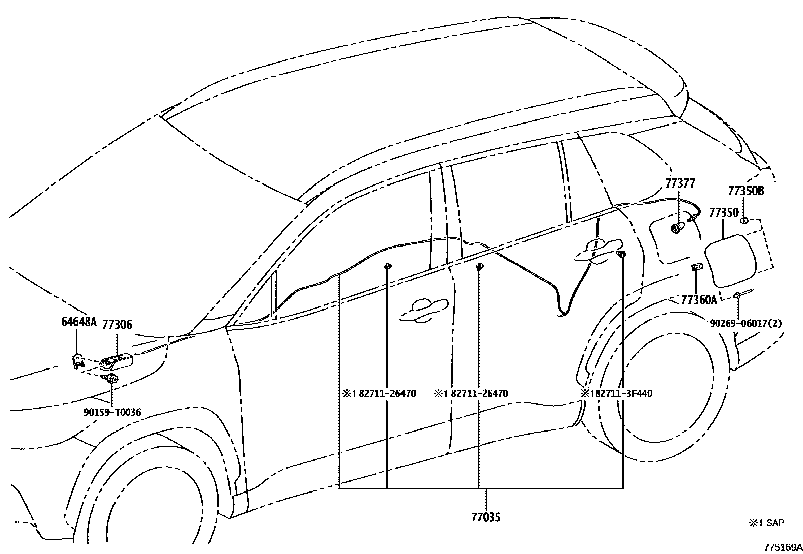 Toyota COROLLA 燃油箱和燃油管 EPC diagram — 775169A