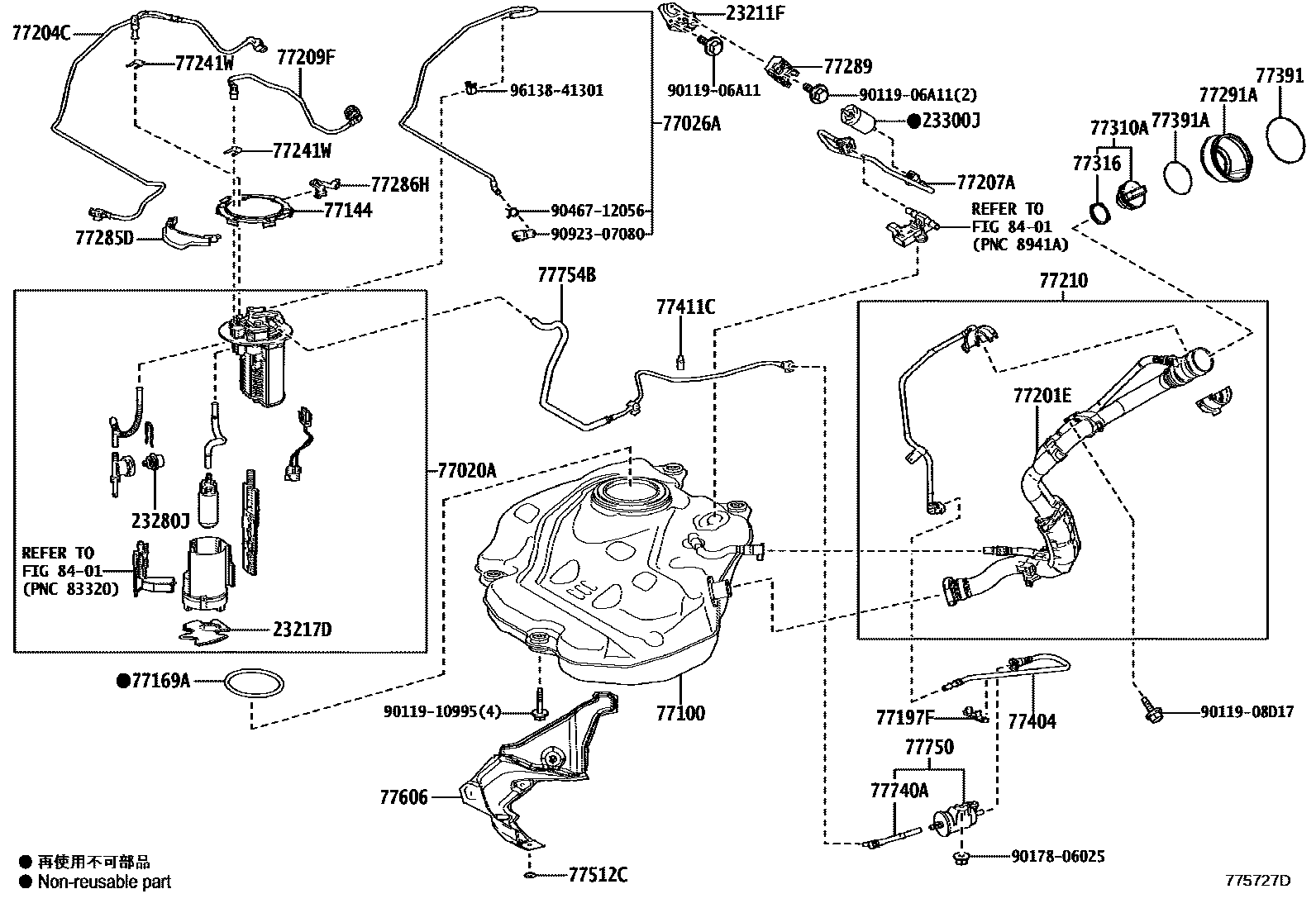Toyota COROLLA 燃油箱和燃油管 EPC diagram — 775727D
