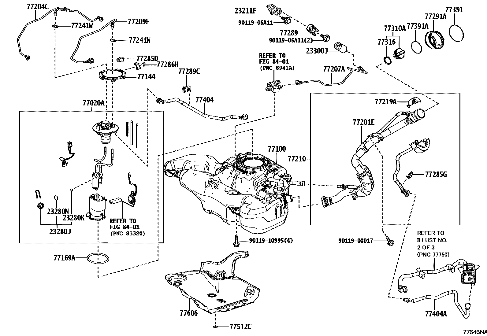 Toyota COROLLA 燃油箱和燃油管 EPC diagram — 77646NA