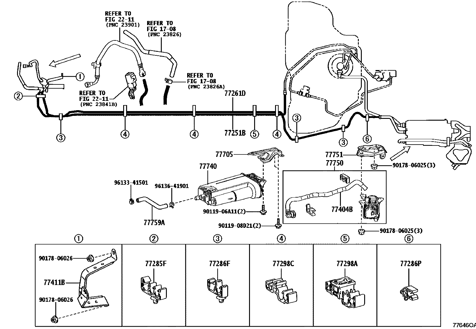 Toyota COROLLA 燃油箱和燃油管 EPC diagram — 77646OA
