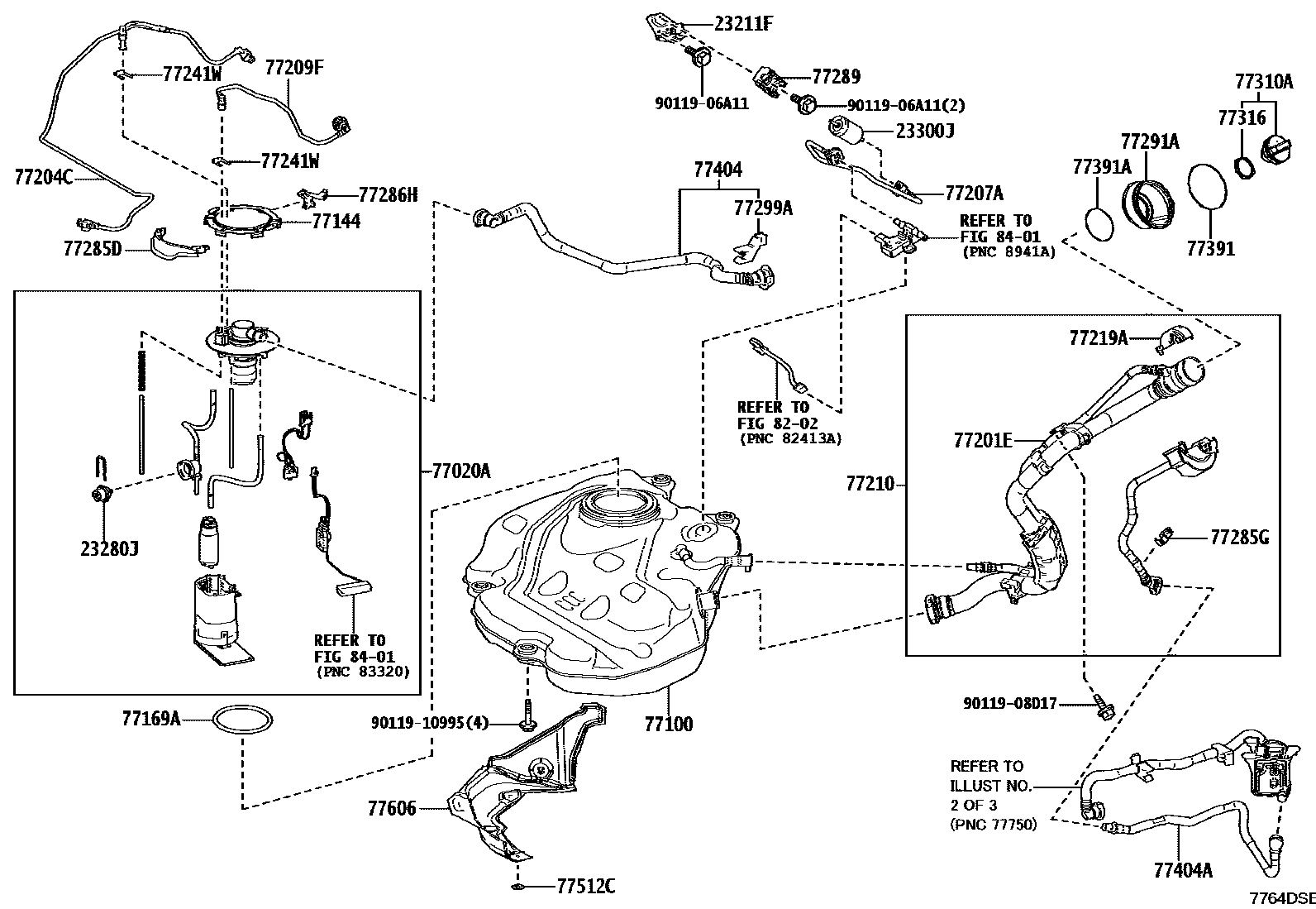 Toyota COROLLA 燃油箱和燃油管 EPC diagram — 7764DSB