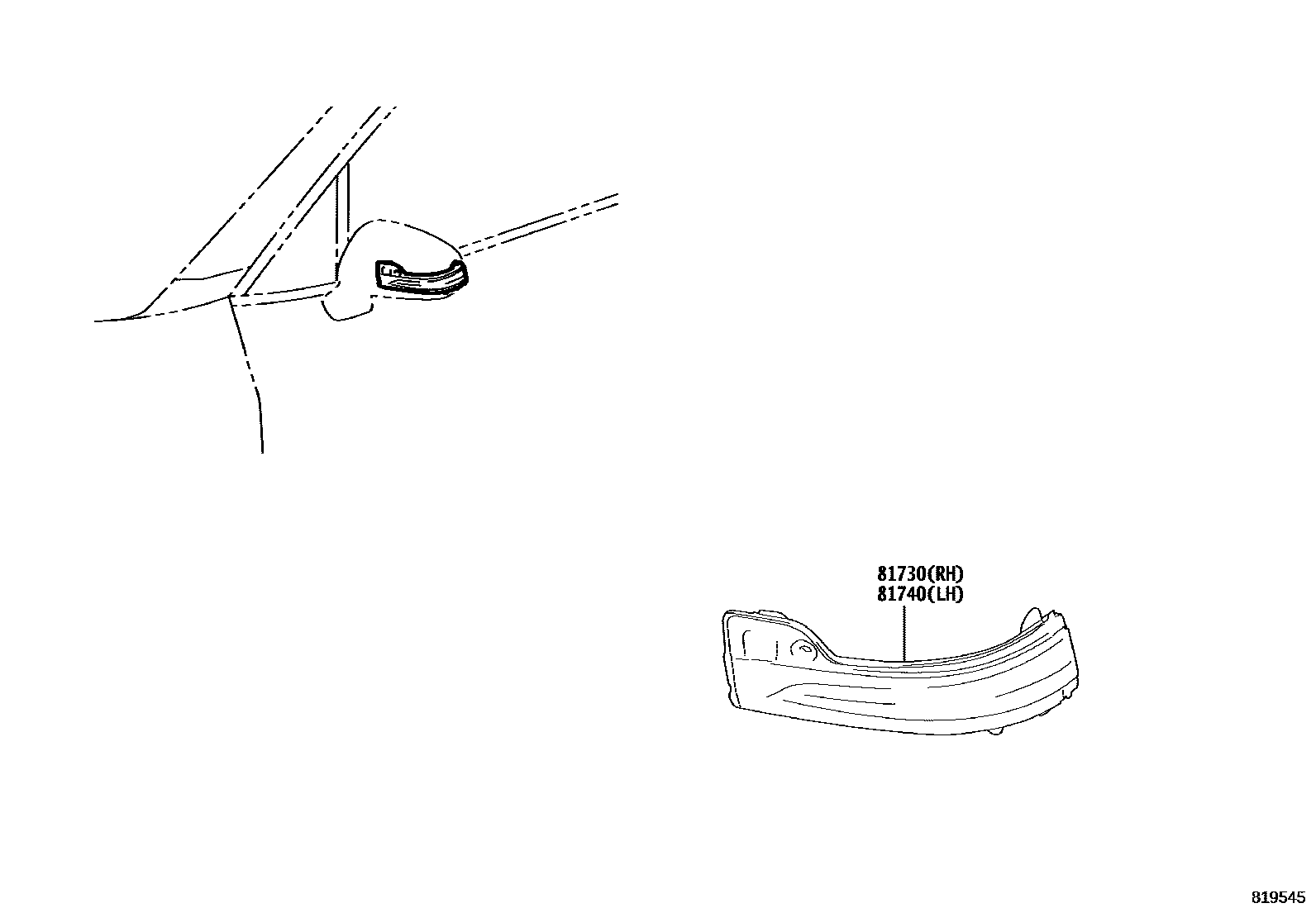 Toyota COROLLA Side Turn Signal & Outer Mirror Lamp EPC diagram — 819545