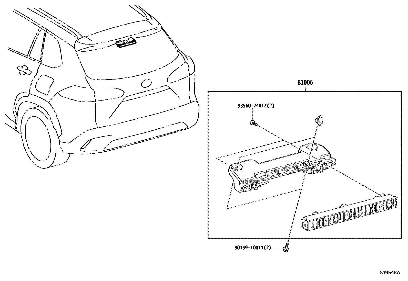 Toyota COROLLA 高位刹车灯 EPC diagram — 819548A