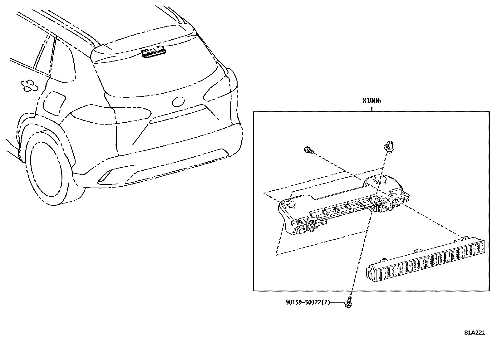 Toyota COROLLA 高位刹车灯 EPC diagram — 81A221