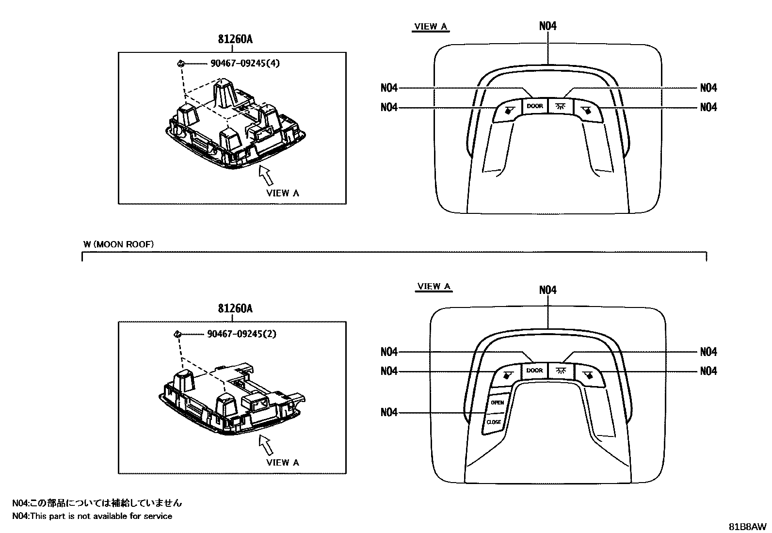 Toyota COROLLA 车内灯 EPC diagram — 81B8AW