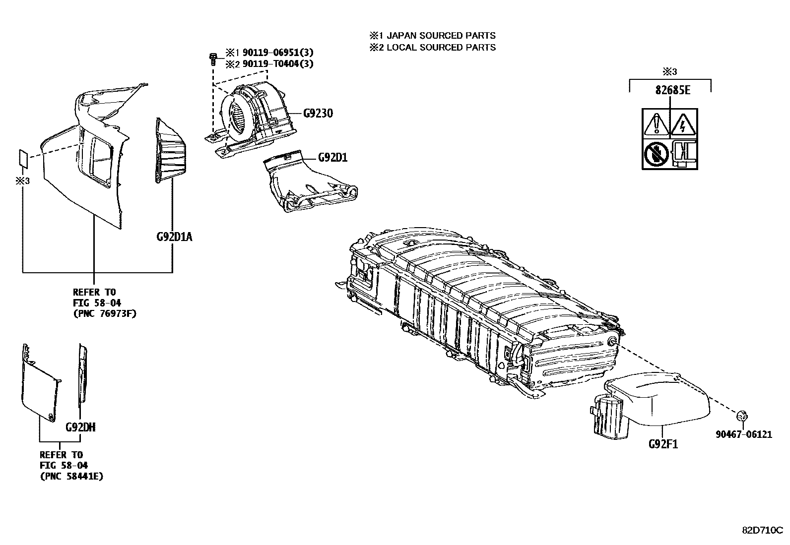 Toyota COROLLA 蓄电池和蓄电池电缆 EPC diagram — 82D710C