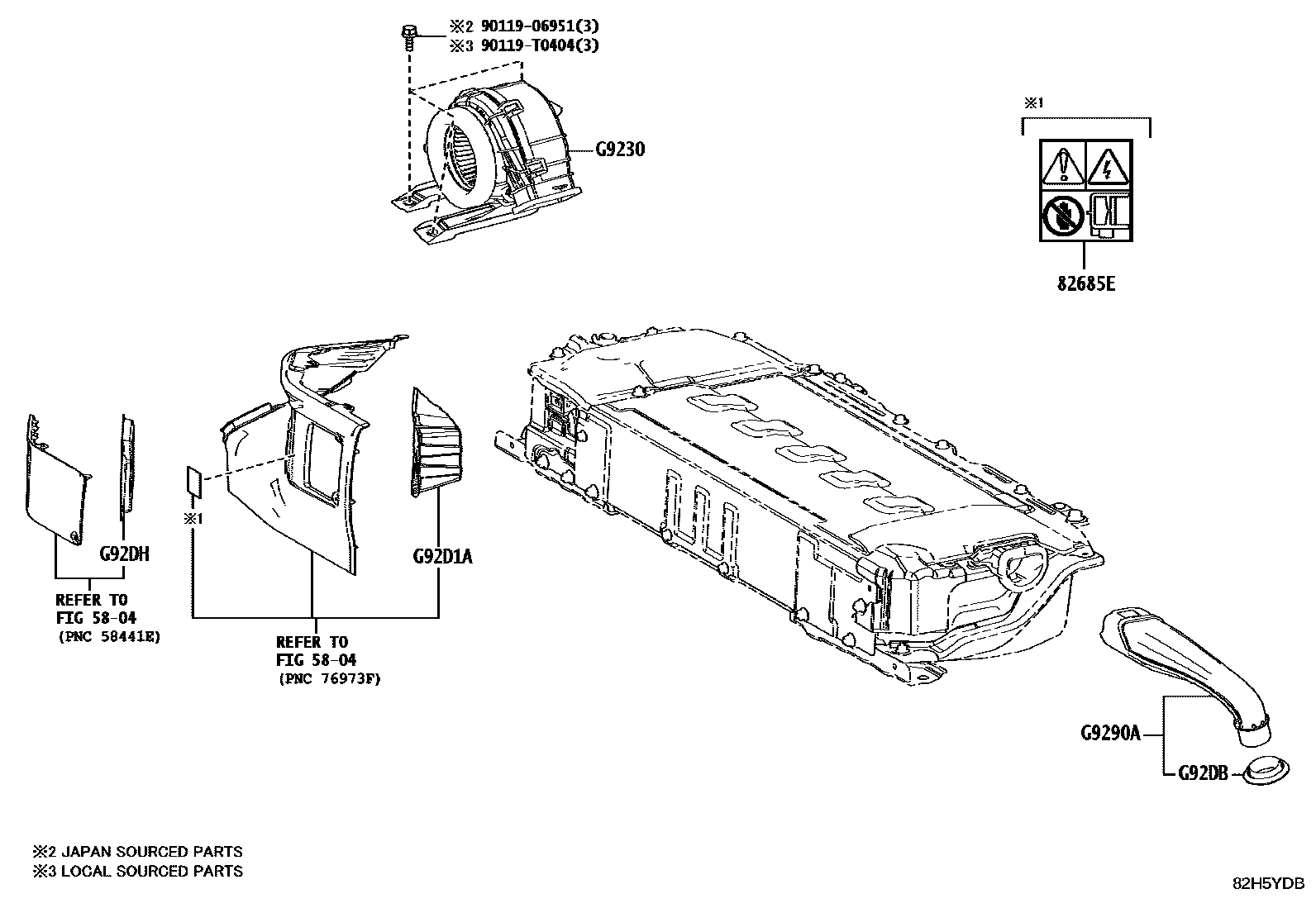 Toyota COROLLA 蓄电池和蓄电池电缆 EPC diagram — 82H5YDB